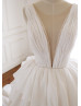 Ivory Chiffon Deep V Neck Wedding Dress